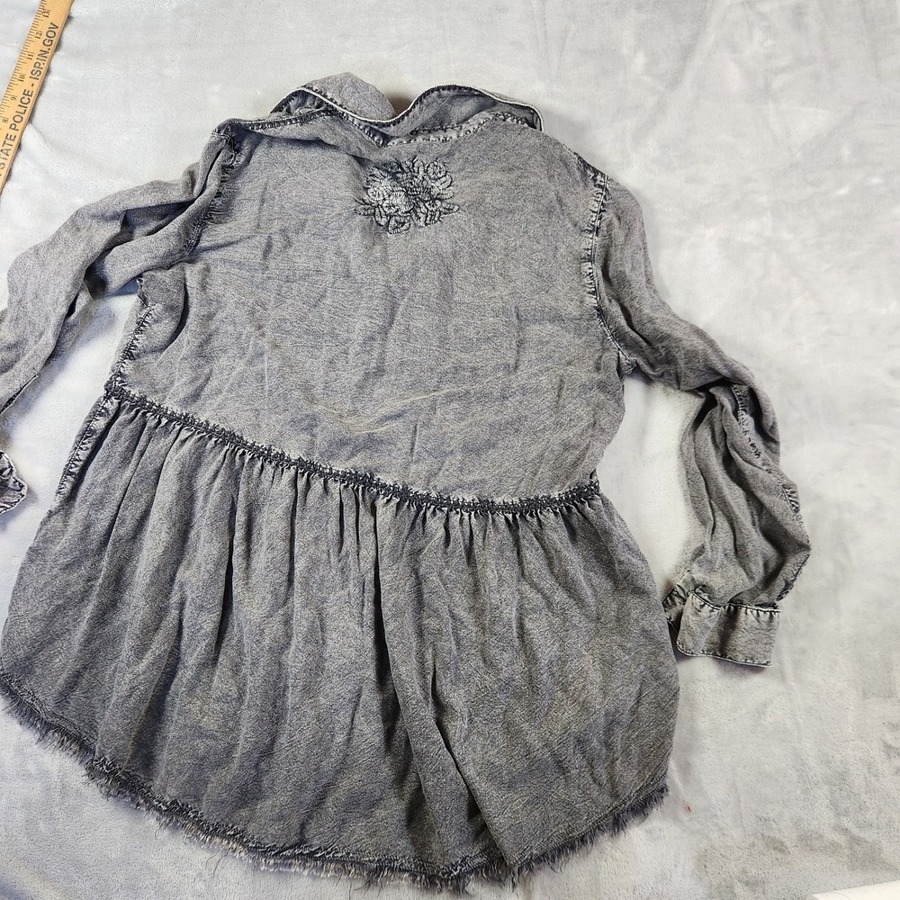 John Mark Embroidered Womens M Gray  Tiered Boho Peasant Blouse Whimsigoth - Picture 8 of 9